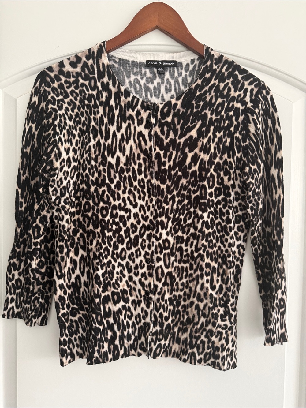 Cable & Gauge Leopard Print Button-Front Cardigan, Size S/P